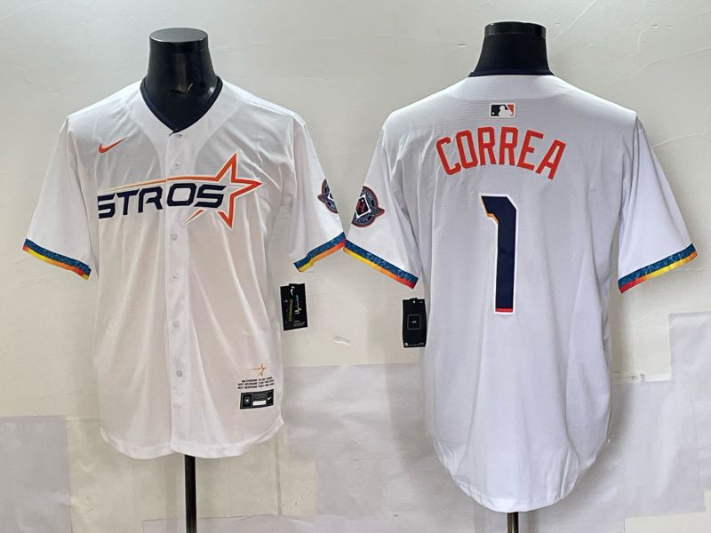 Men 2025 Houston Astros #1 Correa White Four generations Joint Name Nike MLB Jersey style 05